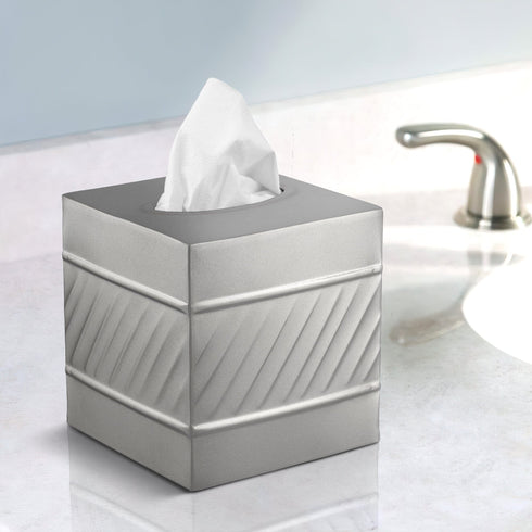 Handcrafted Wave Embossed Metal Square Tissue Box Cover